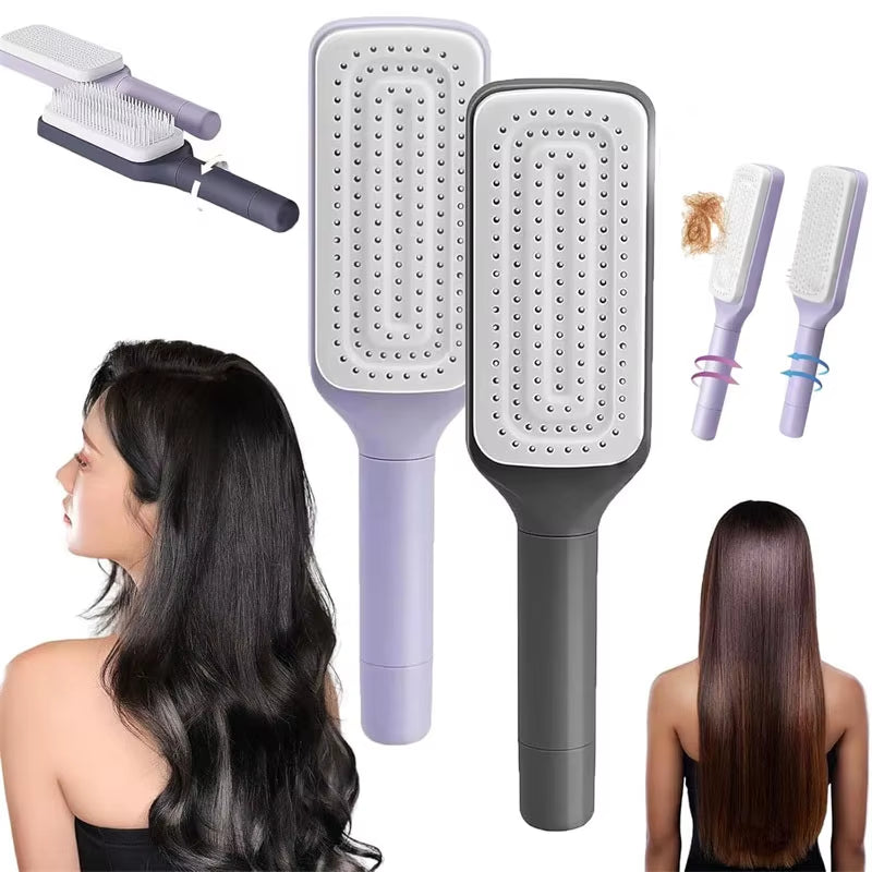 1/2Pcs Rotatable Self Cleaning Hair Brush Massage Air Cushion Comb Magic Retractable Self-Cleaning Massage Brush Telescopic Comb